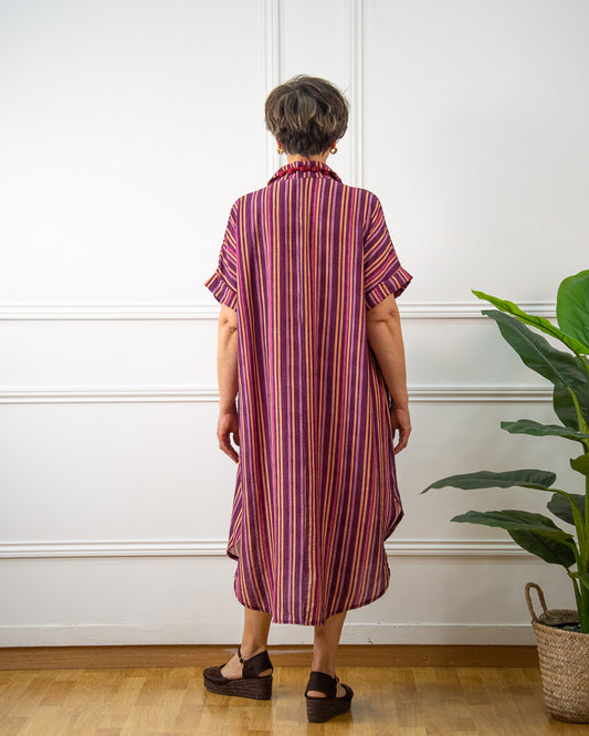VESTIDO CAMISERO RAYAS BERENJENA
