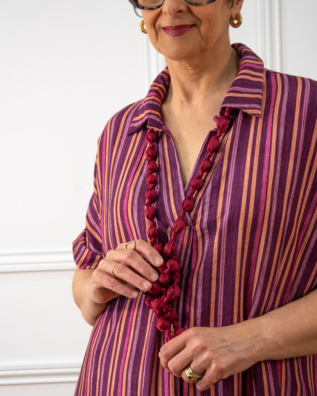 VESTIDO CAMISERO RAYAS BERENJENA