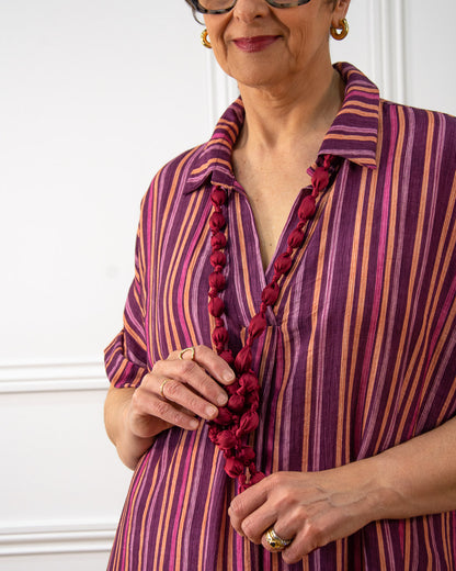 VESTIDO CAMISERO RAYAS BERENJENA