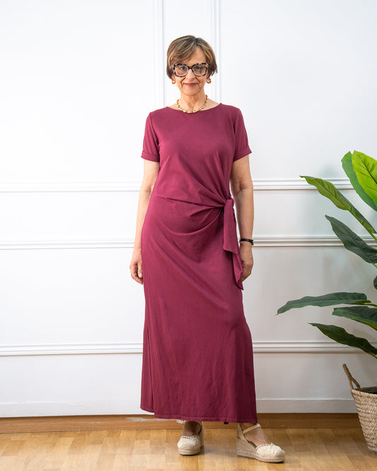 VESTIDO NUDO GRANATE