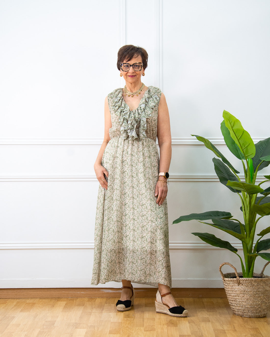 VESTIDO MINI FLORES KAKI