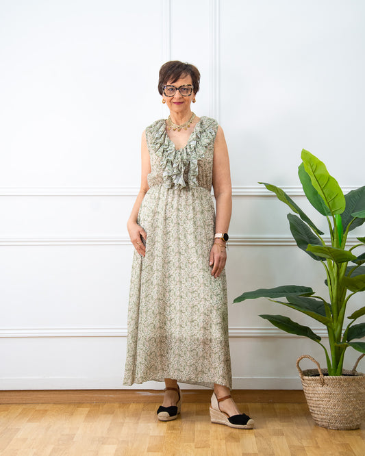 VESTIDO MINI FLORES KAKI