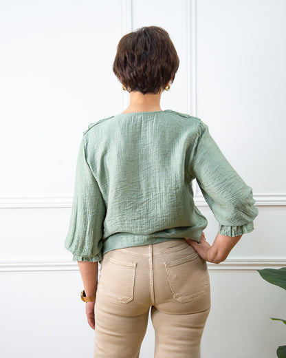 BLUSA VOLANTITO VERDE KAKI