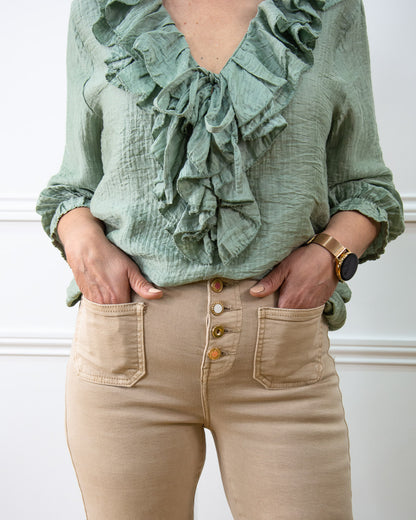BLUSA VOLANTITO VERDE KAKI