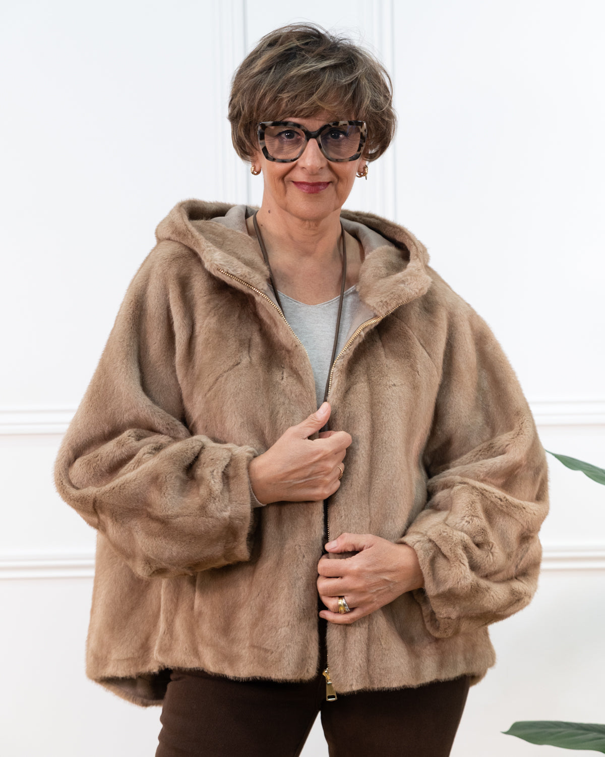 CHAQUETA PELO CAPUCHA CAMEL