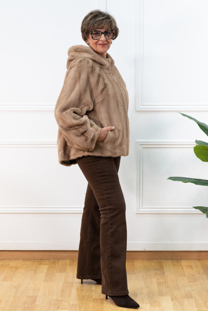 CHAQUETA PELO CAPUCHA CAMEL