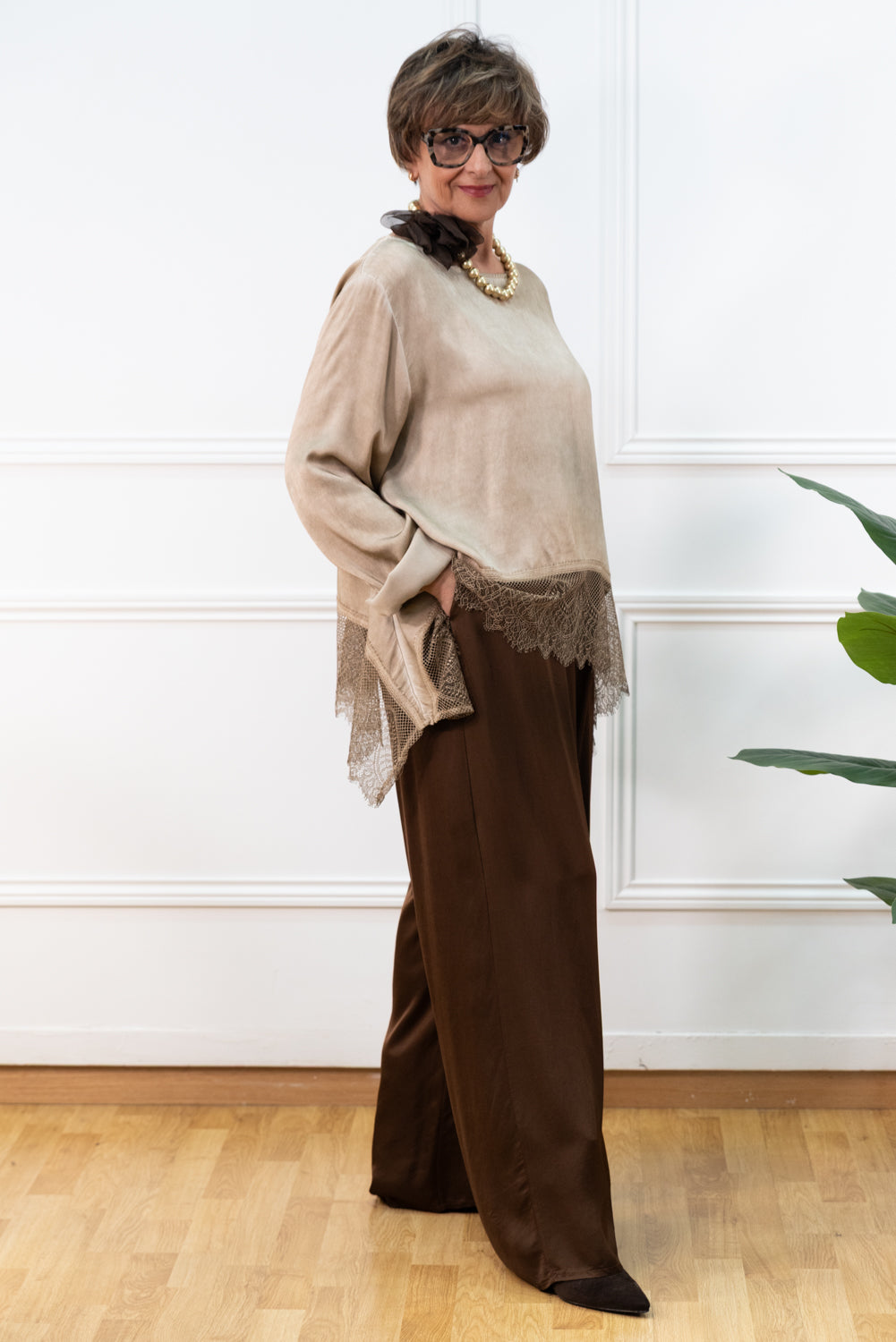 BLUSA GUIPUR TAUPE