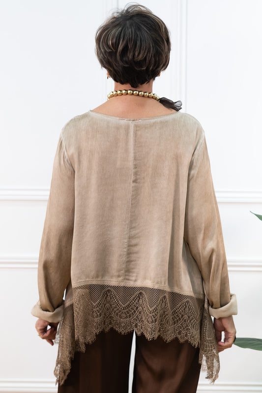 GUIPURE BLOUSE – TAUPE