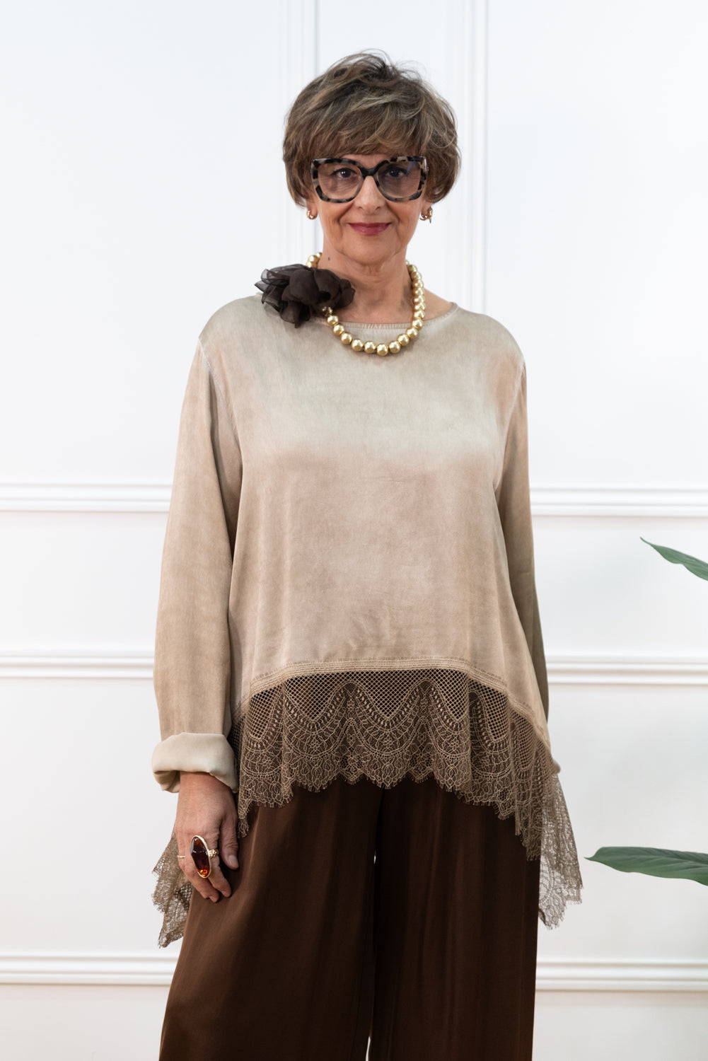 BLUSA GUIPUR TAUPE