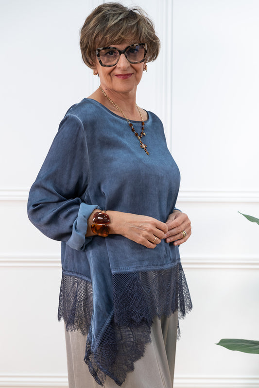 GUIPURE BLOUSE – DENIM BLUE