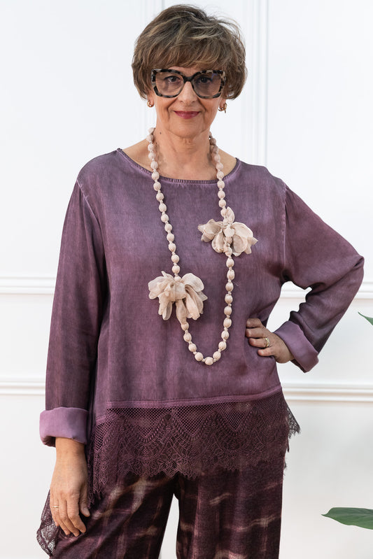 GUIPURE BLOUSE – AUBERGINE